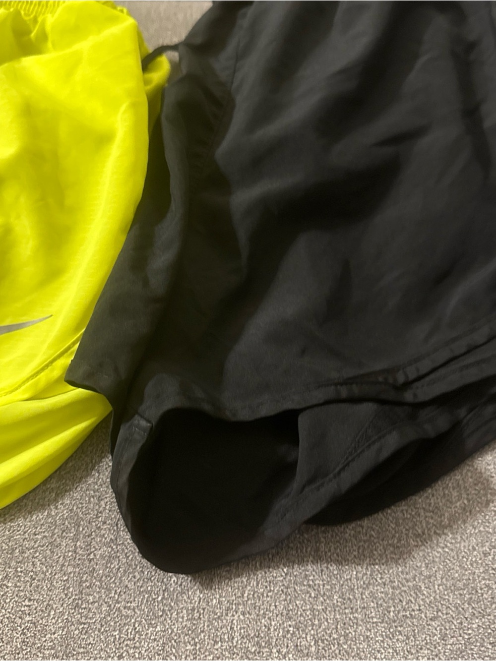 Nike Women's Black and Neon Yellow Athletic Shorts